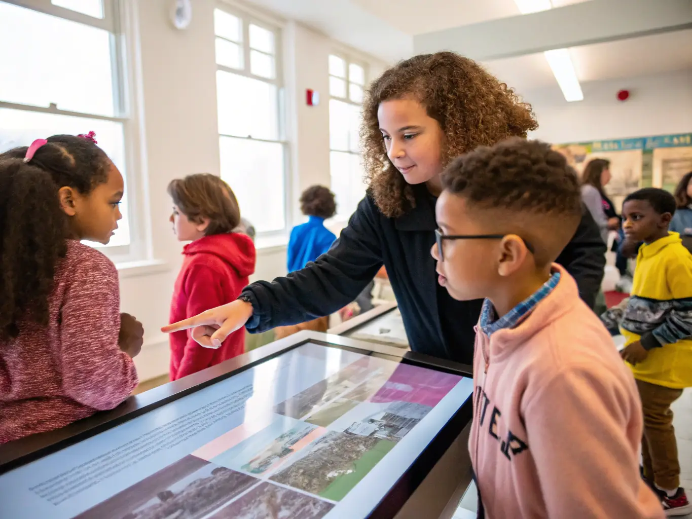 A photograph showcasing a group of students participating in an educational workshop about local history, led by an APESSAB educator.